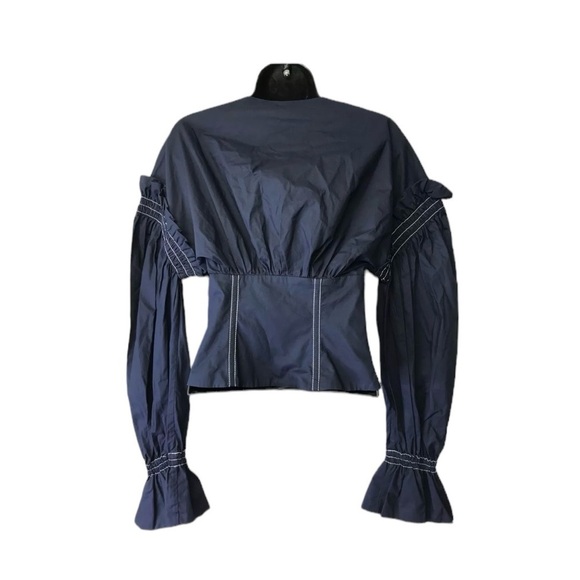 Jonathan Simkhai Deep Blue Ruffle Blouse - Picture 6 of 7